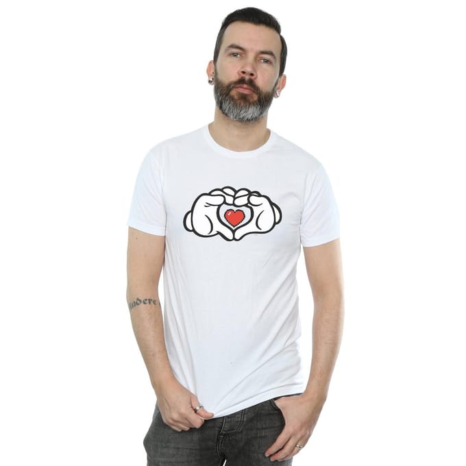 Disney Heren Mickey Mouse Hart Handen T-Shirt (Wit)
