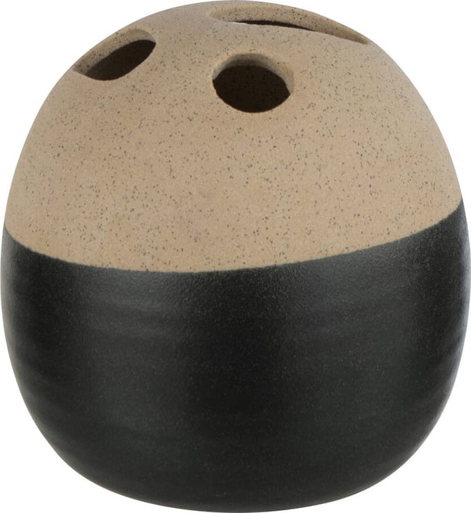 J-Line vaas Bol - keramiek - beige/zwart - small - Ø 15.5 cm