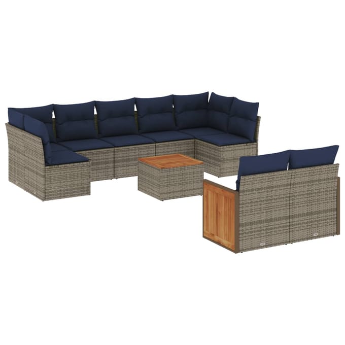 vidaXL - 10-delige - tuinbankset - met - kussens, - grijs - polyrotan