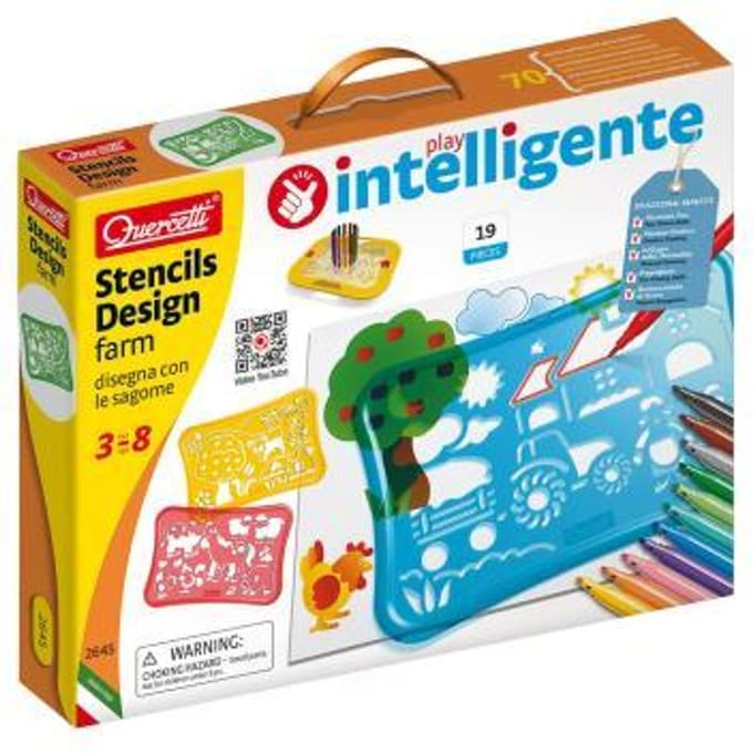 Quercetti Stencils Design Sjabloon Boerderij 3-delig met stiften Knutselen