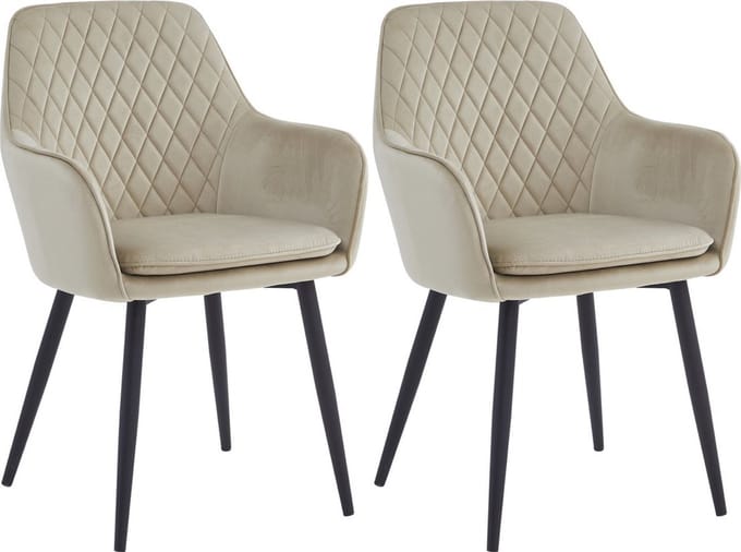 Colenis® - Laura Eetkamerstoel - Set Van 2 - Beige - Velvet - Design - Industrieel - Met armleuning