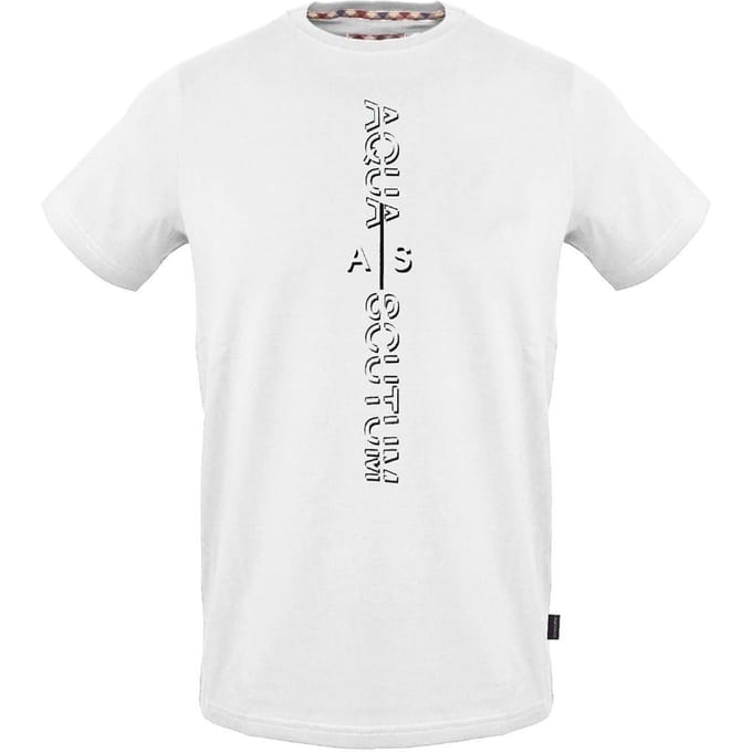 Aquascutum Heren Verticaal Logo Jersey T-shirt (Wit)