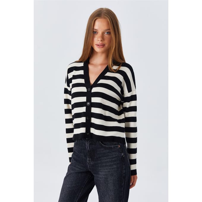 Gestreepte V-hals Knopen Cardigan