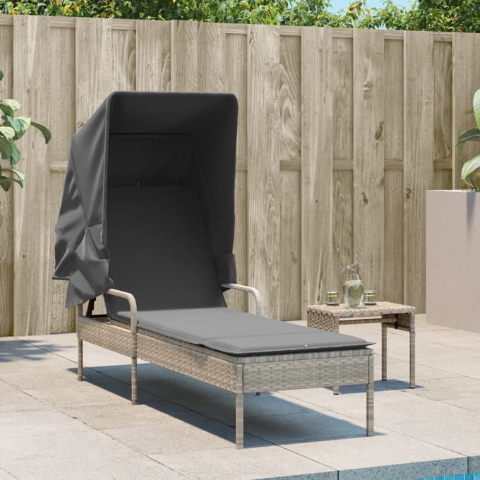 vidaXL - Ligbed - met - luifel - poly - rattan - lichtgrijs