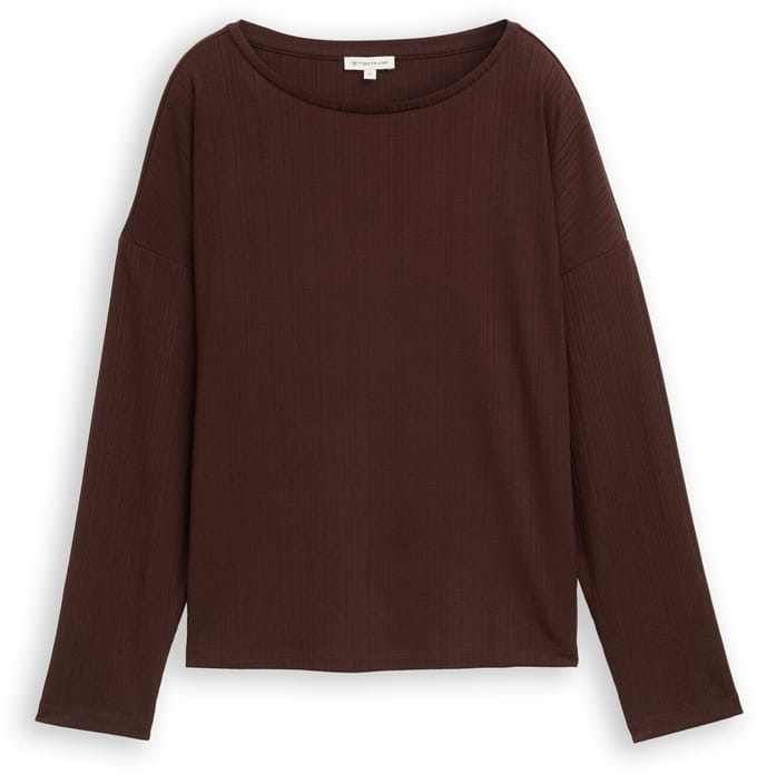 Tom Tailor - Losvallend shirt met lange mouwen en geribde structuur - Maat M - dark pecan brown