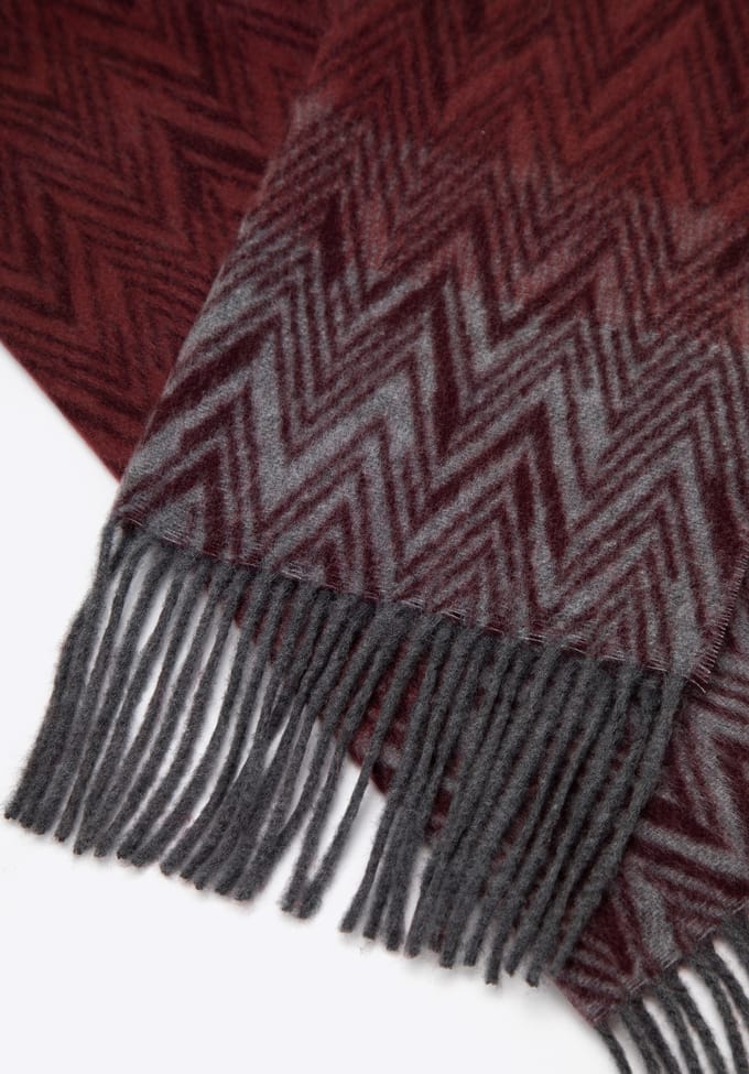 Wittchen - Heren Sjaal - Herringbone Patroon - Acrylic - Burgundy en Grijs