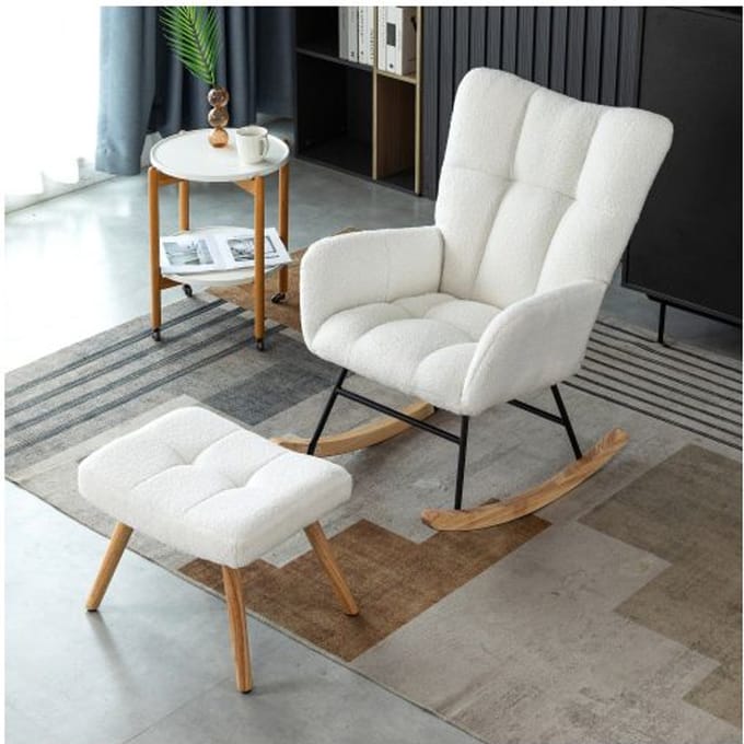 Fauteuil à bascule - MUVOE - Ergonomique - Blanc - Repose-pieds inclus - 92 cm de hauteur blanc