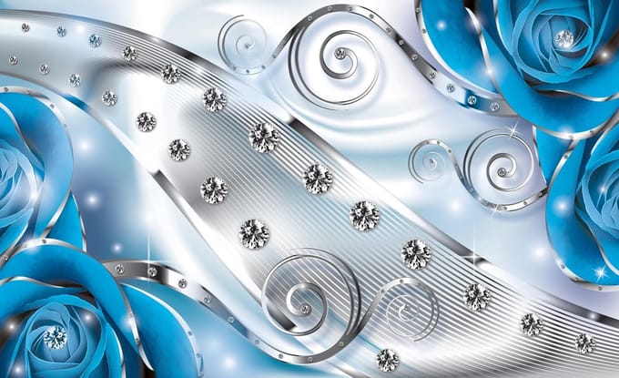 Blue Floral Diamond Abstract Modern Photo Wallcovering