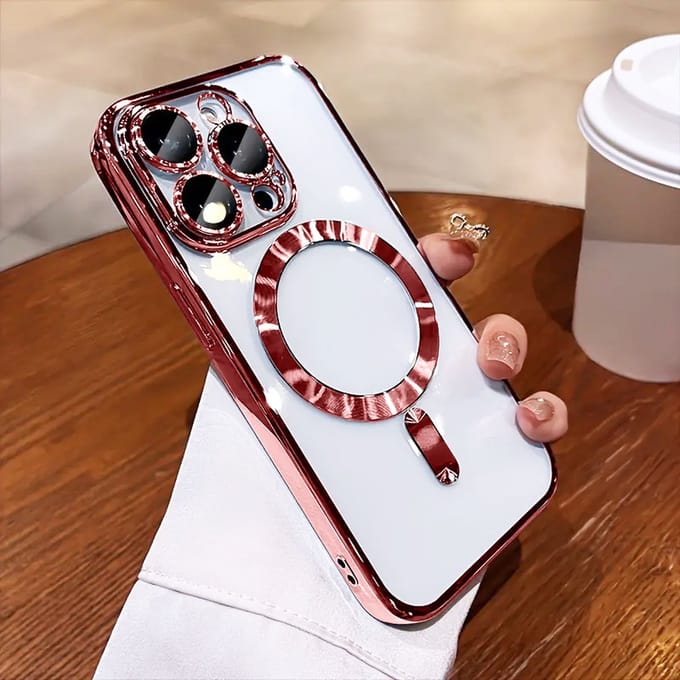 GREEN ON Camera Shield MagSafe Silicone Case geschikt voor iPhone 15 Plus - Roze goud