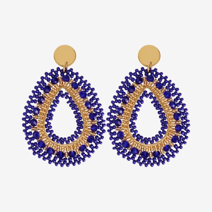 Eleganza Mixed Blue Beads Earrings Gold