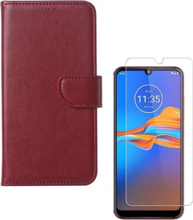 hoesje Geschikt voor: Samsung Galaxy A10E (Lite) Portemonnee Bordeaux Rood met 2 stuks Glas Screen protector