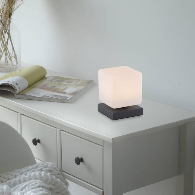 Paul Neuhaus LED tafellamp Dadoa, antraciet, glas, dimbaar