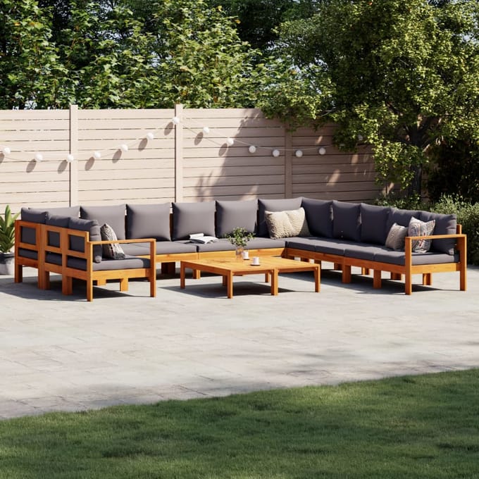 vidaXL - 9-delige - Loungeset - met - kussens - massief - acaciahout