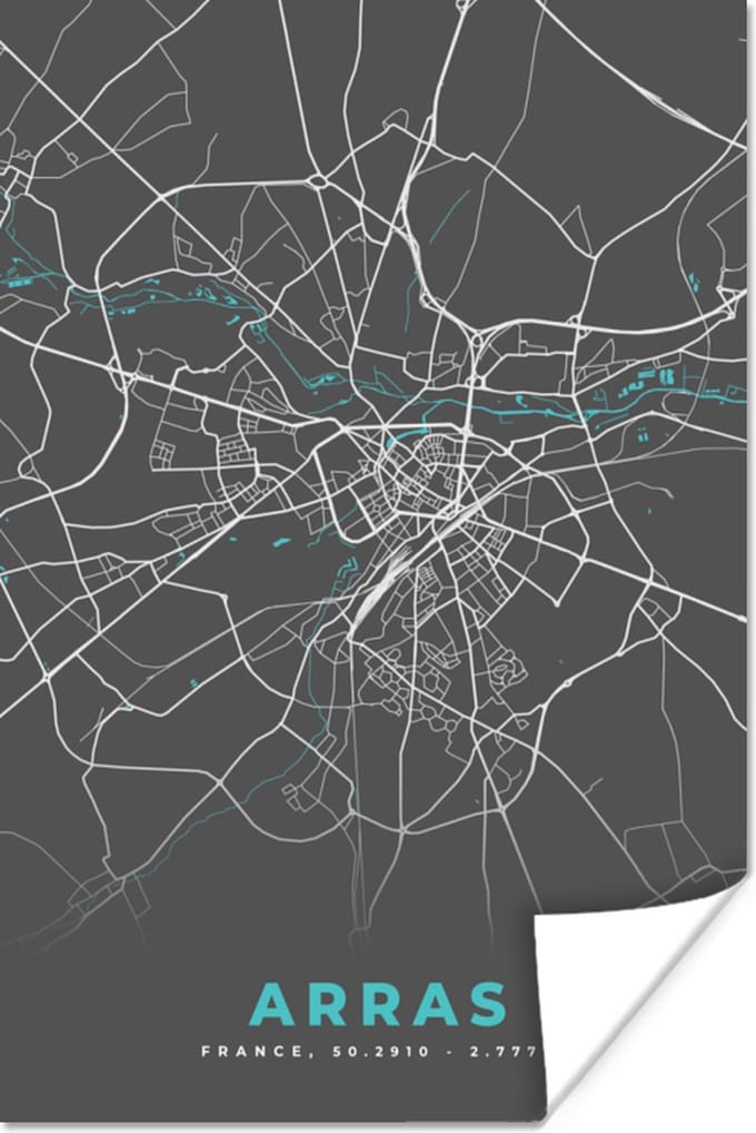 Poster Frankrijk - Kaart - Arras - Plattegrond - Stadskaart - 40x60 cm