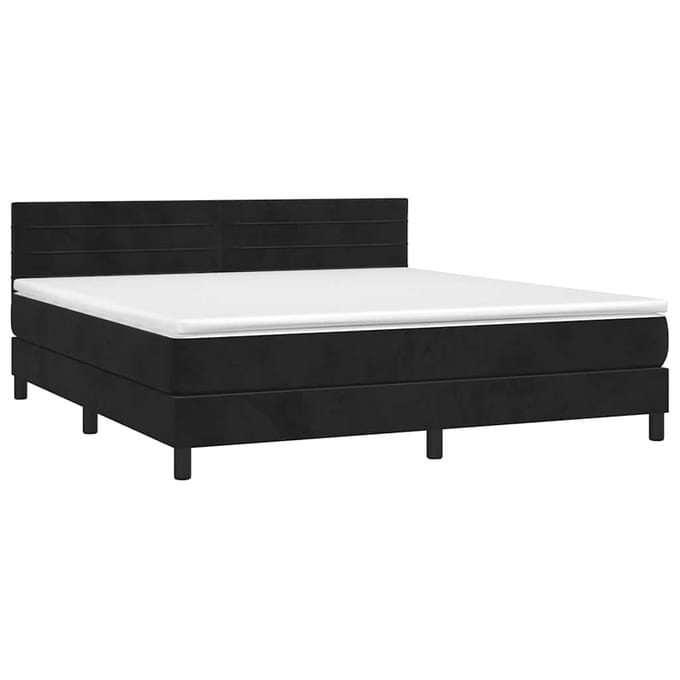 vidaXL - Boxspring - met - matras - en - LED - fluweel - zwart - 180x200 - cm