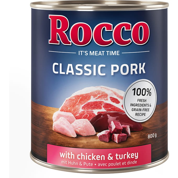 12x800g Kip & Kalkoen Classic Pork Rocco Hondenvoer