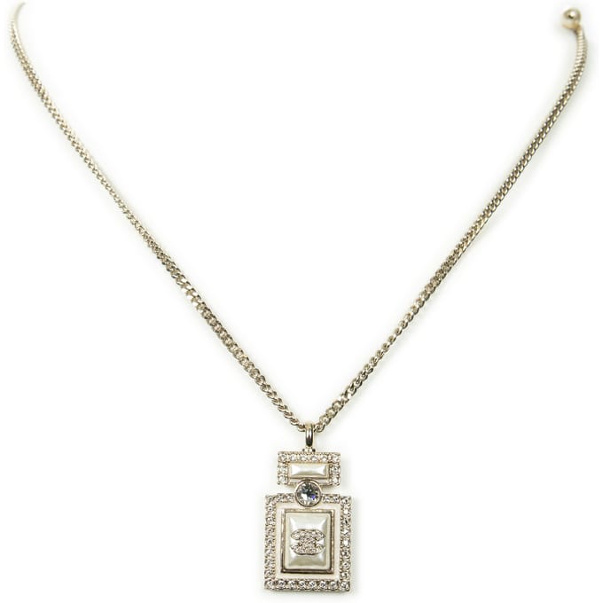 Pearl Rhinestone Perfume Bottle Necklace  Ketting