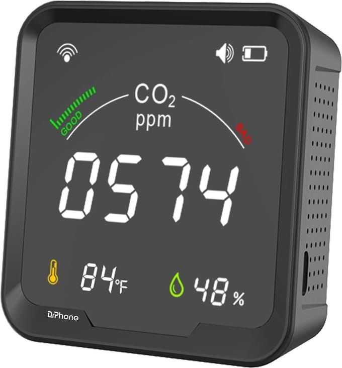 DrPhone AirGuard ProSense - Slimme WiFi - CO2 Sensor Kooldioxide Meter + Temperatuur + Vochtigheid Monitor Met Lcd-scherm