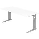 Bureautafel TARVIS, C-poot, rechthoek, B 1800 mm, onderstel zilver, in hoogte verstelbaar, wit