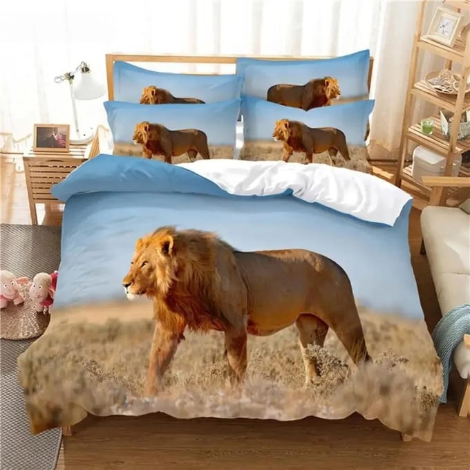 Leeuw Beddengoed Set Dekbedovertrek Set 3d Beddengoed Digitale Druk Bedlinnen Queen Size Beddengoed Set Mode Ontwerp EU single(135x200cm)
