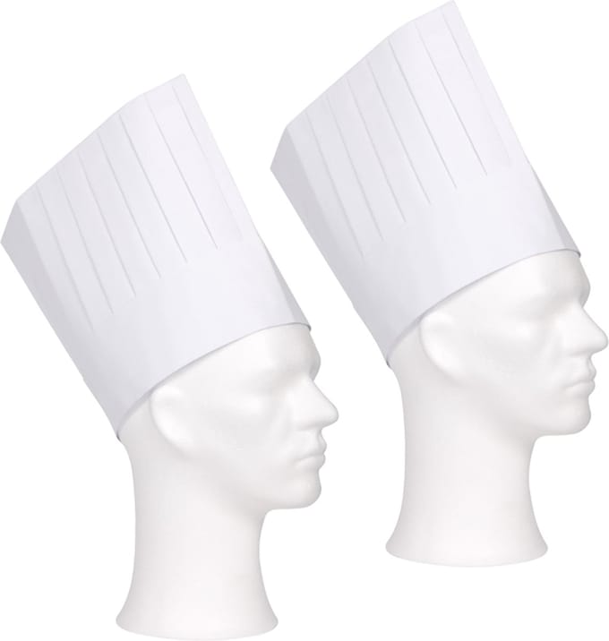 ComFort koksmuts - 2x - wit - papier - 19 cm - volwassenen - chef mutsen