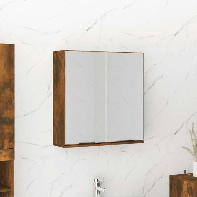 vidaXL - Badkamerkast - met - spiegel - 64x20x67 - cm - gerookt - eikenkleurig