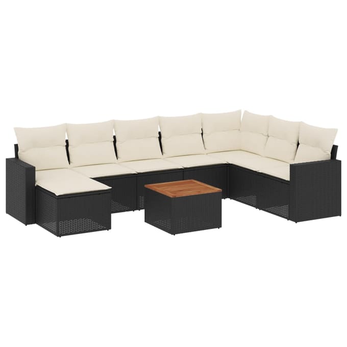 vidaXL - 9-delige - Loungeset - met - kussens - poly - rattan - zwart