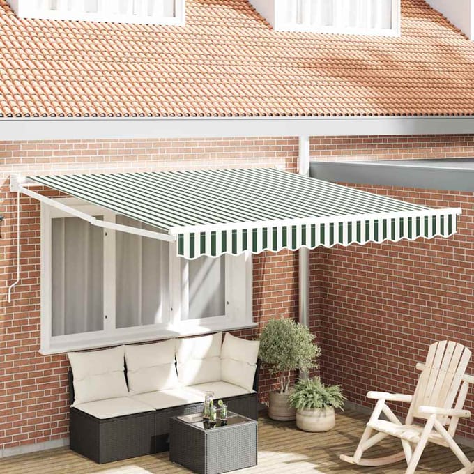 vidaXL - Uitschuifbare - luifel - Groen - en - Wit - 300 - x - 250 - x - 165 - cm