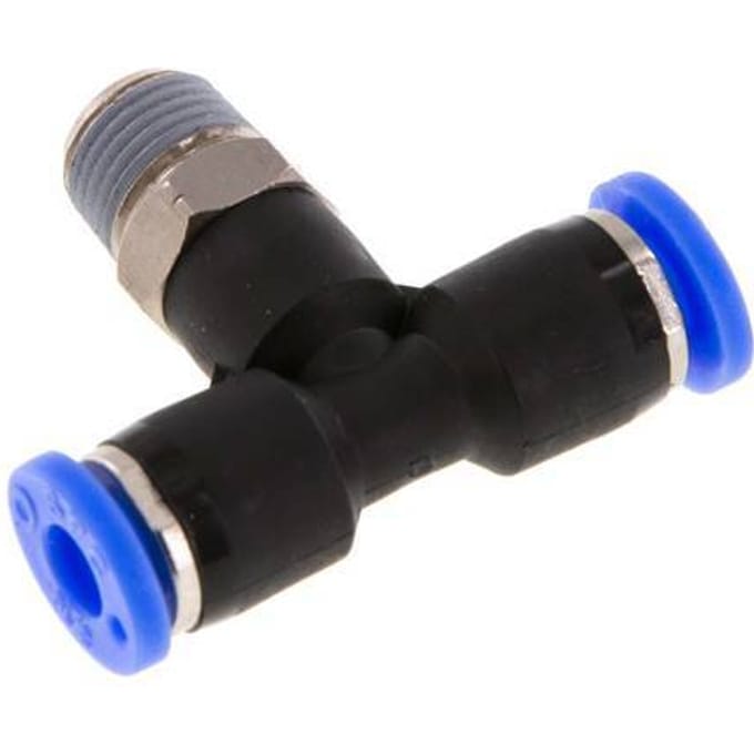 3/16'' x 1/8'' NPT inline T-stuk Messing/PBT Insteekfitting Buitendraad Draaibaar NBR [2 Stuks]