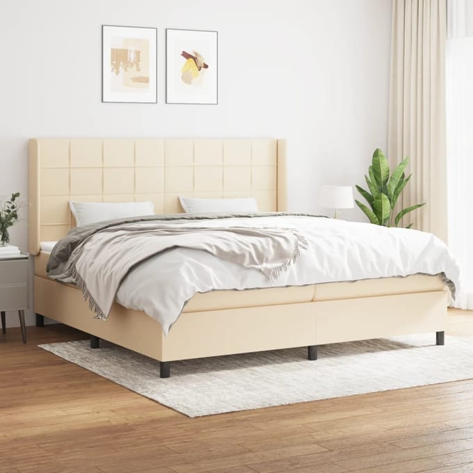 vidaXL - Boxspring - met - matras - stof - crèmekleurig - 200x200 - cm