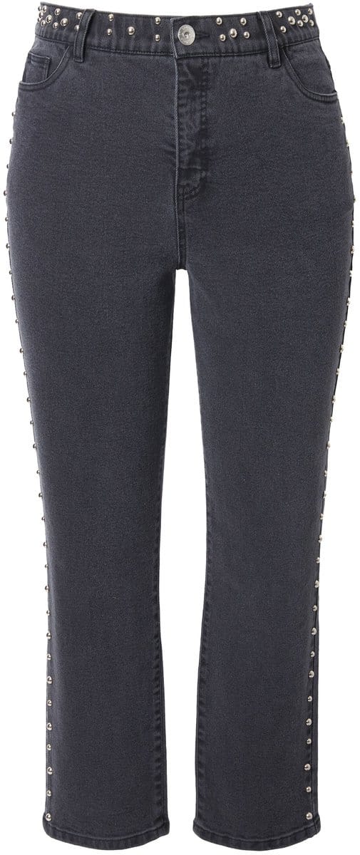 Studio Untold - Dames - Mom-jeans sierstuds 5-pocket elastische tailleband - Zwart - Maat 50