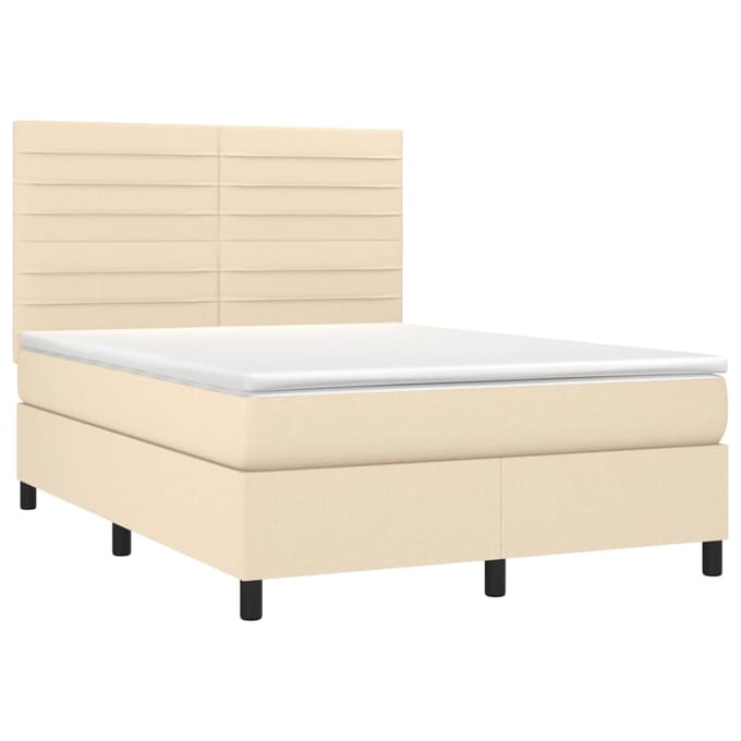 vidaXL - Boxspring - met - matras - en - LED - stof - crèmekleurig - 140x200 - cm