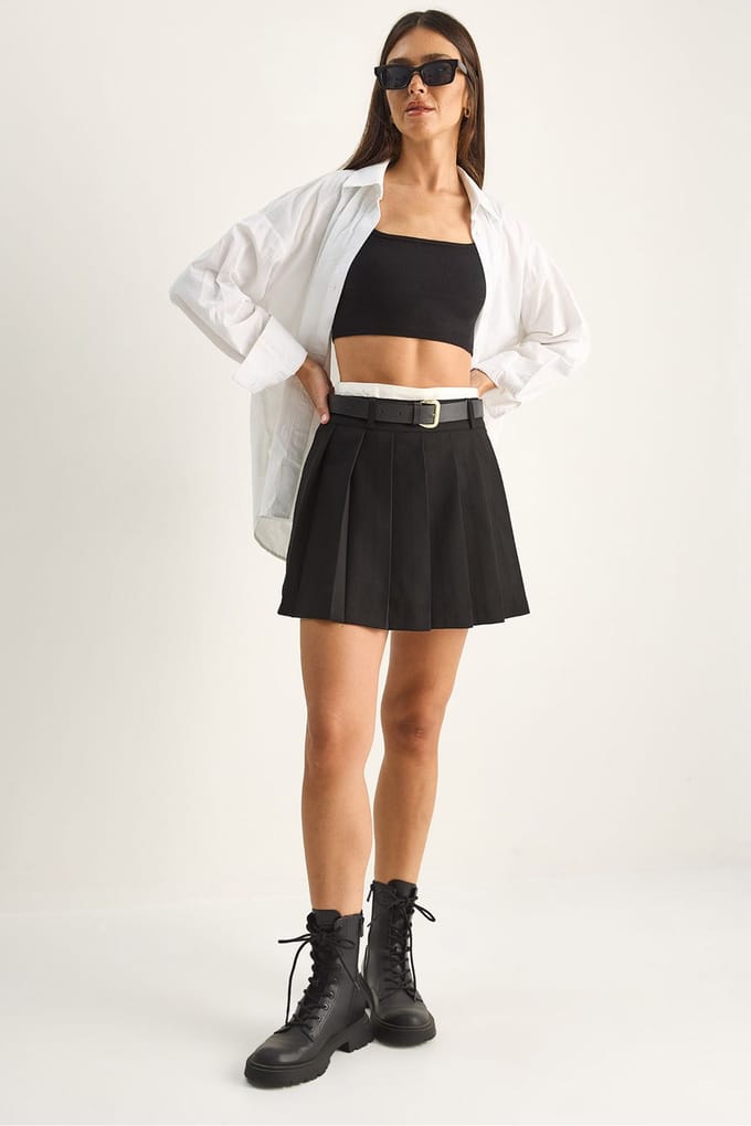 Hoge Taille Mini Skort Met Ceintuur