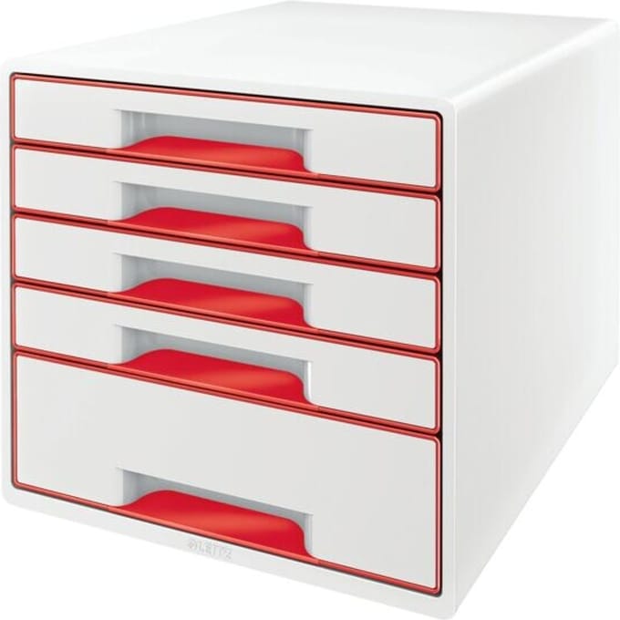 Leitz WOW Cube Ladenblok Met 5 Laden - Opberger met Vakken - Wit/Rood
