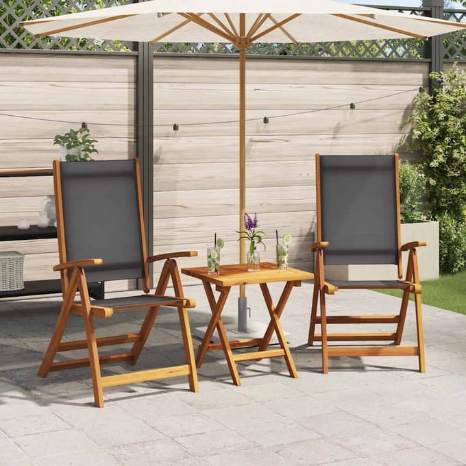 vidaXL - Opklapbare - stoelen, - 2 - stuks, - van - massief - acaciahout - en - textilene.