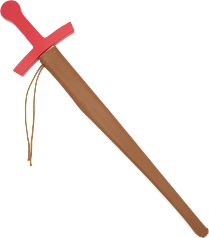 Houten zwaard met schede rood handvat | 60 cm