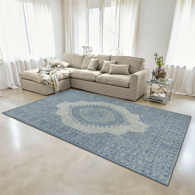 LOBERON Vloerkleed Valecrest blauw/wit
