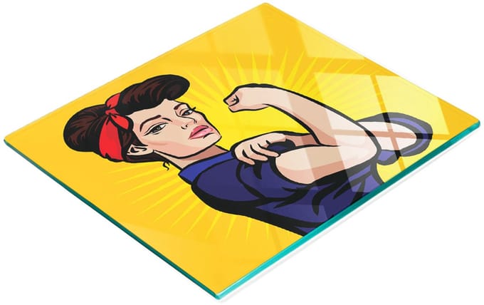 Multifunctioneel decoratief glazen keukenbord met afbeelding van een meisje, 60x52 cm