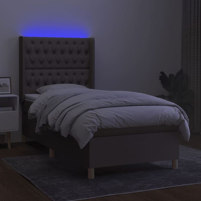 vidaXL - Boxspring - met - matras - en - LED - stof - taupe - 90x190 - cm