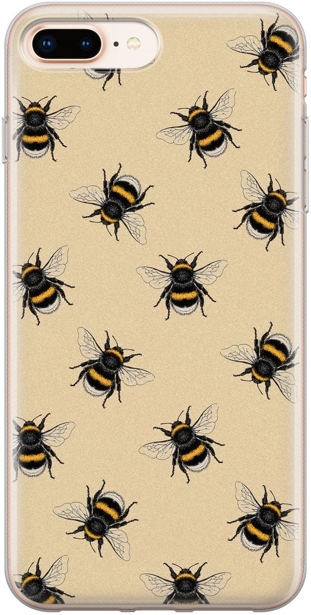 Leuke Telefoonhoesjes - Hoesje geschikt voor iPhone 8 Plus - Bijen print - Soft case - TPU - Print / Illustratie - Geel