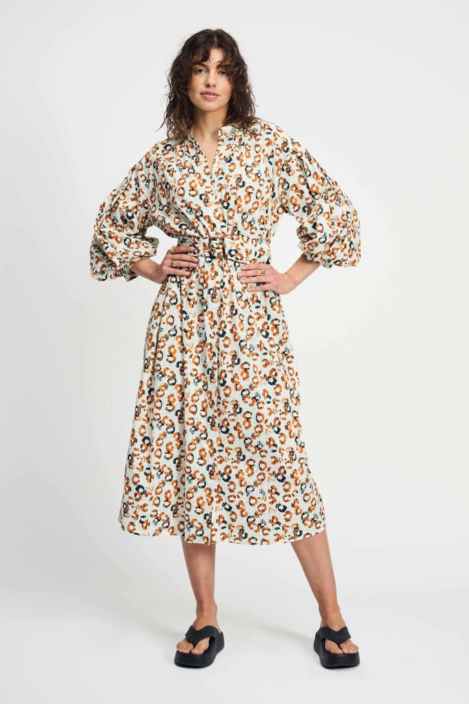 POM Amsterdam Dress - Poplin Leopard Lush Größe: 44 | Blusenkleider Outlet | Damen
