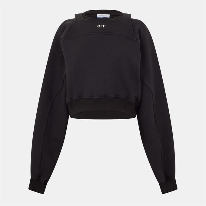 Dames Off White Cropped Relaxed Fit Crewneck Sweatshirt in Zwart/Wit