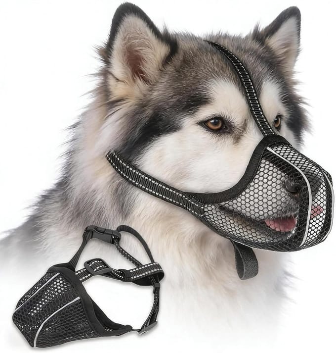 Muzzle for Large and Medium Dogs, Soft Mesh Material to Prevent Chewing/Eating/Biting, Adjustable Dog Muzzle Black - ShopVlot