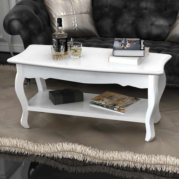 vidaXL - Salontafel - met - 2 - lagen - MDF - wit
