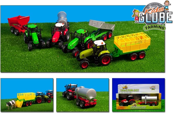 Kids Globe Tractor met Aanhanger Licht & Geluid 1:32