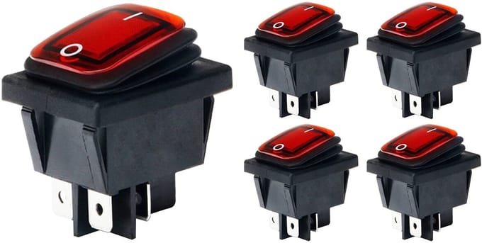 Orbit Electronic Wipschakelaar ON-OFF - 4-pins - 30x22mm - 16A 250V - Spat Waterdicht - KCD4-201-16 - Rood - 5 stuks