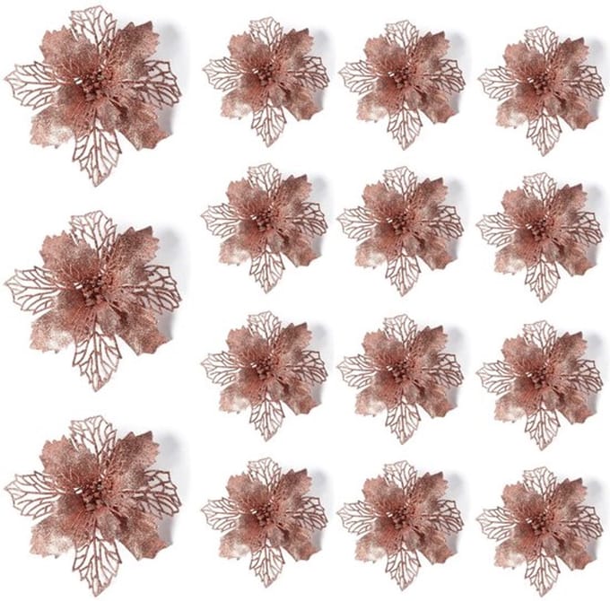 Allecto - Kunstkerstbloemen - 15 Stuks - Fonkelend en Glitterend