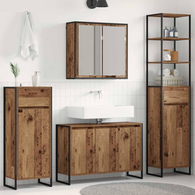 vidaXL - Badkamermeubel - Set - 4 - st - Oudhout - Bewerkt - hout