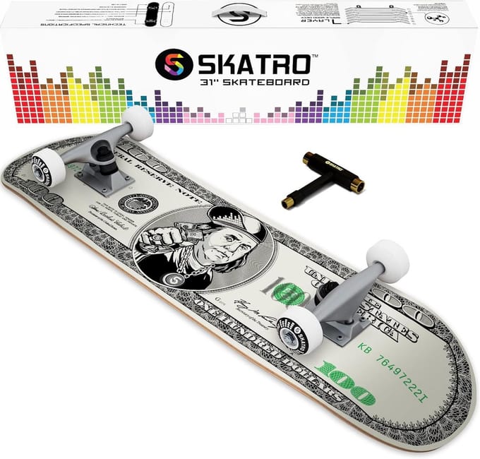 Compleet Skateboard - Skate Board - Trucs en Cruisen - Gepatenteerde Kleeftechnologie - 31 x 8 inch - Benjamin Franklin