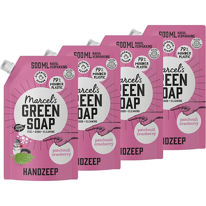 Marcel's Green Soap Handzeep Patchouli & Cranberry Stazak Multipack x4